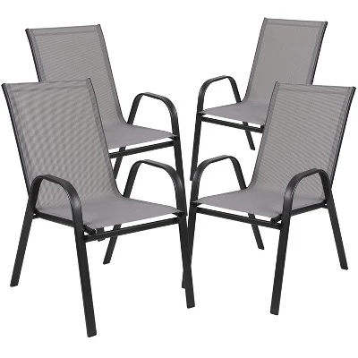 Flash Furniture 5 Piece Outdoor Patio Dining Set - Tempered Glass Patio Table, 4 Flex Comfort Stack Chairs 8 Flash Furniture 5 Piece Outdoor Patio Dining Set - Tempered Glass Patio Table, 4 Flex Comfort Stack Chairs - Image 8
