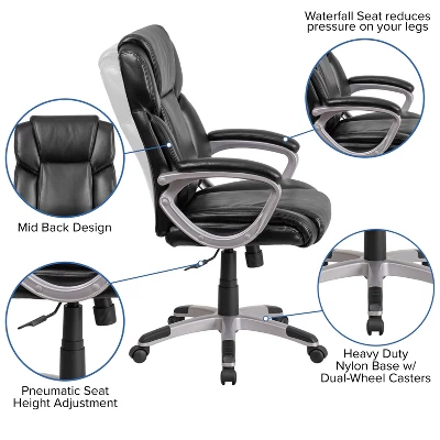 Flash Furniture Mid-Back LeatherSoftSoft Executive Swivel Office Chair With Padded Arms 2 Flash Furniture Mid-Back LeatherSoftSoft Executive Swivel Office Chair With Padded Arms - Image 2
