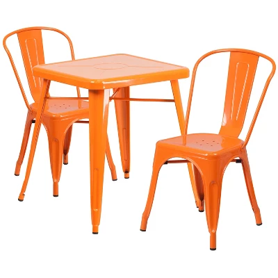 Flash Furniture Commercial Grade 23.75" Square Metal Indoor-Outdoor Table Set With 2 Stack Chairs 14 Flash Furniture Commercial Grade 23.75" Square Metal Indoor-Outdoor Table Set With 2 Stack Chairs - Image 14