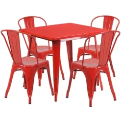 Flash Furniture Commercial Grade 31.5" Square Metal Indoor-Outdoor Table Set With 4 Stack Chairs -Furniture GUEST 81052529 761c 4245 9c04 99e17e304dbf