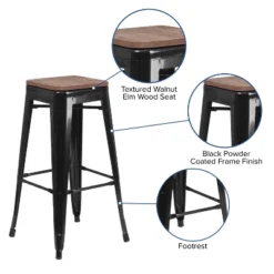 Flash Furniture 30" High Backless Metal Barstool With Square Wood Seat -Furniture GUEST 81086f32 540b 42c9 8009 99bab8aa3998