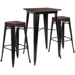 Flash Furniture 23.5" Square Metal Bar Table Set With Wood Top And 2 Backless Stools -Furniture GUEST 8169de88 896d 405a abf1 56cf99e396d5