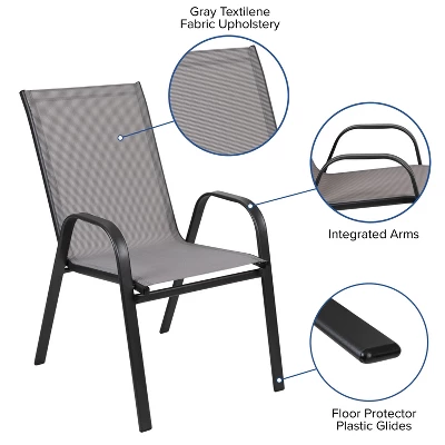Flash Furniture 5 Piece Outdoor Patio Dining Set - Tempered Glass Patio Table, 4 Flex Comfort Stack Chairs 3 Flash Furniture 5 Piece Outdoor Patio Dining Set - Tempered Glass Patio Table, 4 Flex Comfort Stack Chairs - Image 3