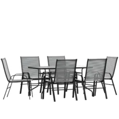 Flash Furniture 7 Piece Outdoor Patio Dining Set - Tempered Glass Patio Table, 6 Flex Comfort Stack Chairs -Furniture GUEST 82a1b29d 220d 4a15 aa72 be41e9d697df
