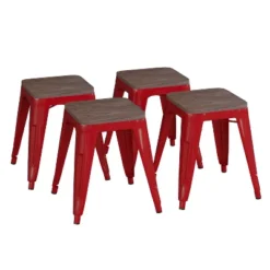 Flash Furniture 18" Backless Table Height Stool With Wooden Seat, Stackable Metal Indoor Dining Stool, Commercial Grade - Set Of 4 -Furniture GUEST 85c20401 07fd 4ee3 a2f4 2ff149b025fb