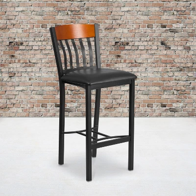Flash Furniture Vertical Back Metal And Wood Restaurant Barstool With Vinyl Seat 1 Flash Furniture Vertical Back Metal And Wood Restaurant Barstool With Vinyl Seat
