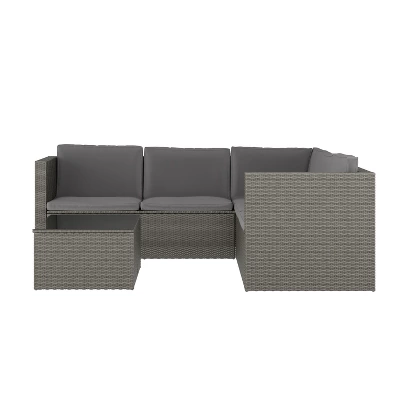 Flash Furniture Roan Indoor/Outdoor L-Shaped Sectional With Coffee Table In Wicker PE Rattan With Cushions 3 Flash Furniture Roan Indoor/Outdoor L-Shaped Sectional With Coffee Table In Wicker PE Rattan With Cushions - Image 3