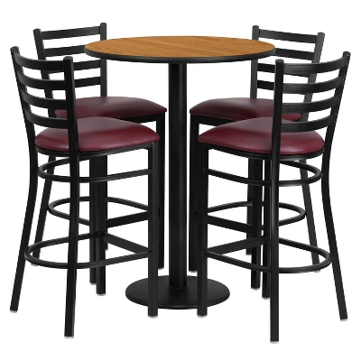 Flash Furniture 30'' Round Laminate Table Set With Round Base And 4 Ladder Back Metal Barstools 5 Flash Furniture 30'' Round Laminate Table Set With Round Base And 4 Ladder Back Metal Barstools - Image 5