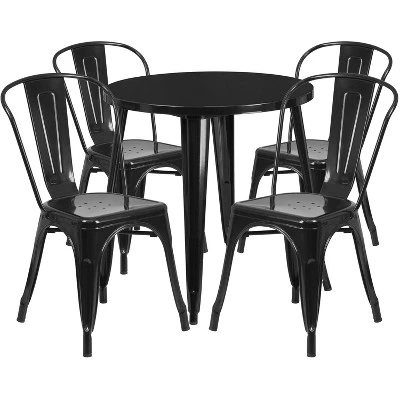 Flash Furniture Commercial Grade 30" Round Metal Indoor-Outdoor Table Set With 4 Cafe Chairs 4 Flash Furniture Commercial Grade 30" Round Metal Indoor-Outdoor Table Set With 4 Cafe Chairs - Image 4