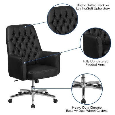 Flash Furniture Mid-Back Traditional Tufted LeatherSoft Executive Swivel Office Chair With Arms 2 Flash Furniture Mid-Back Traditional Tufted LeatherSoft Executive Swivel Office Chair With Arms - Image 2