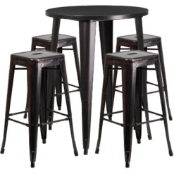 Flash Furniture Commercial Grade 30" Round Metal Indoor-Outdoor Bar Table Set With 4 Square Seat Backless Stools 13 Flash Furniture Commercial Grade 30" Round Metal Indoor-Outdoor Bar Table Set With 4 Square Seat Backless Stools -Furniture GUEST 889b794f 9ba6 4e91 a747 010677da02ed