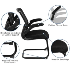 Flash Furniture Black Mesh Sled Base Side Reception Chair With Flip-Up Arms -Furniture GUEST 88a6258d 1a70 46e6 b3f8 6a572e737724