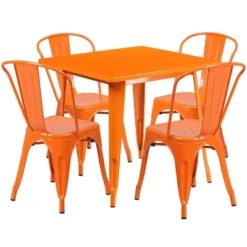 Flash Furniture Commercial Grade 31.5" Square Metal Indoor-Outdoor Table Set With 4 Stack Chairs -Furniture GUEST 89cd9c45 05cc 403b 982a 3cb67821ce0b