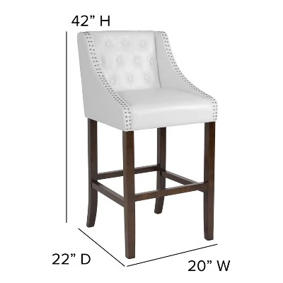 Flash Furniture Carmel Series 30" High Transitional Tufted Walnut Barstool With Accent Nail Trim 3 Flash Furniture Carmel Series 30" High Transitional Tufted Walnut Barstool With Accent Nail Trim - Image 3