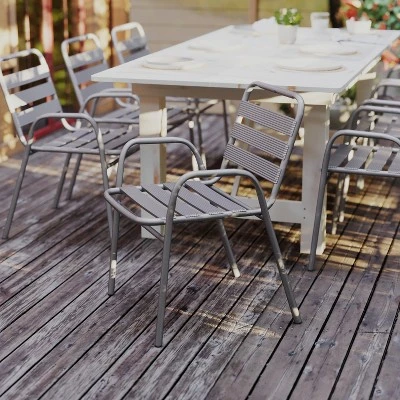 Flash Furniture Lila Commercial Metal Indoor-Outdoor Restaurant Stack Chair With Metal Triple Slat Back And Arms 4 Flash Furniture Lila Commercial Metal Indoor-Outdoor Restaurant Stack Chair With Metal Triple Slat Back And Arms - Image 4