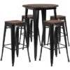 Flash Furniture 30" Round Metal Bar Table Set With Wood Top And 4 Backless Stools