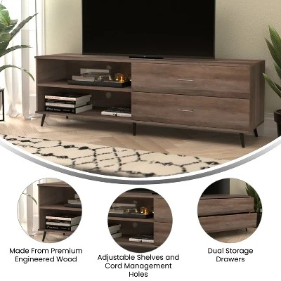 Flash Furniture Nelson 65" Mid Century Modern TV Stand For Up To 60" TV's With Adjustable Shelf And Storage Drawers 3 Flash Furniture Nelson 65" Mid Century Modern TV Stand For Up To 60" TV's With Adjustable Shelf And Storage Drawers - Image 3
