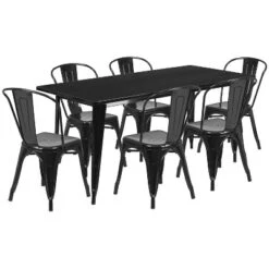 Flash Furniture Commercial Grade 31.5" X 63" Rectangular Metal Indoor-Outdoor Table Set With 6 Stack Chairs -Furniture GUEST 8c64b02f e92c 49d6 9aa5 6448b7b661c0