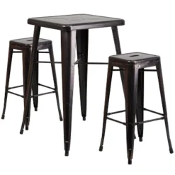Flash Furniture Commercial Grade 23.75" Square Metal Indoor-Outdoor Bar Table Set With 2 Square Seat Backless Stools 23 Flash Furniture Commercial Grade 23.75" Square Metal Indoor-Outdoor Bar Table Set With 2 Square Seat Backless Stools -Furniture GUEST 8d0edeec ef4e 49b0 9072 15fb0c2603e6
