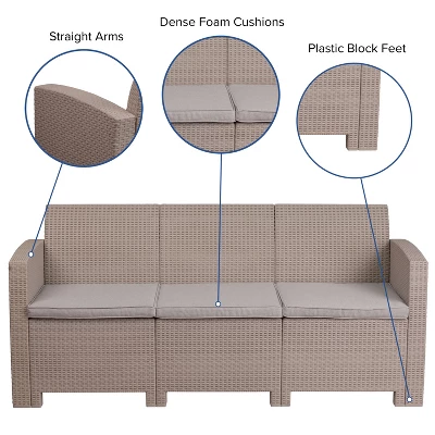 Flash Furniture Faux Rattan Sofa With All-Weather Cushions 2 Flash Furniture Faux Rattan Sofa With All-Weather Cushions - Image 2