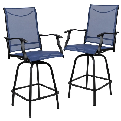Flash Furniture Valerie Patio Bar Height Stools Set Of 2, All-Weather Textilene Swivel Patio Stools And Deck Chairs With High Back & Armrests 14 Flash Furniture Valerie Patio Bar Height Stools Set Of 2, All-Weather Textilene Swivel Patio Stools And Deck Chairs With High Back & Armrests - Image 14