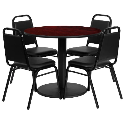 Flash Furniture 36'' Round Laminate Table Set With Round Base And 4 Trapezoidal Back Banquet Chairs 2 Flash Furniture 36'' Round Laminate Table Set With Round Base And 4 Trapezoidal Back Banquet Chairs - Image 2