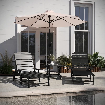 Flash Furniture Monterey Commercial Grade 3-Piece Indoor/Outdoor Adirondack Set With 2 Adjustable HDPE Loungers With Cup Holders And Folding Side Table 1 Flash Furniture Monterey Commercial Grade 3-Piece Indoor/Outdoor Adirondack Set With 2 Adjustable HDPE Loungers With Cup Holders And Folding Side Table