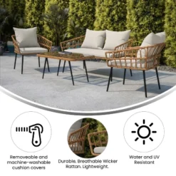Flash Furniture Evin Boho 4 Piece Indoor/Outdoor Rope Rattan Patio Conversation Set With Tempered Glass Top Coffee Table And Cushions 20 Flash Furniture Evin Boho 4 Piece Indoor/Outdoor Rope Rattan Patio Conversation Set With Tempered Glass Top Coffee Table And Cushions -Furniture GUEST 8df9fc9a af2a 4910 9529 349439b38b51