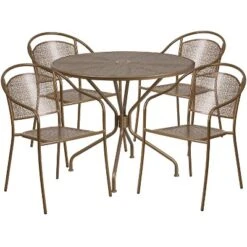 Flash Furniture Oia Commercial Grade 35.25" Round Indoor-Outdoor Steel Patio Table Set With 4 Round Back Chairs -Furniture GUEST 8ee752a6 8633 4c79 8960 deab83b647c5