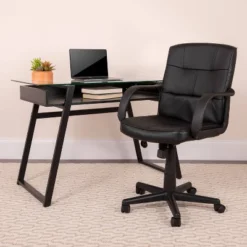 Mid-Back LeatherSoft Swivel Task Office Chair With Arms Black - Flash Furniture -Furniture GUEST 90016c06 5e51 461d 94ce 5210dc431689