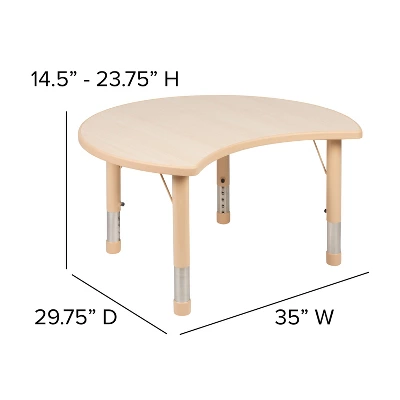 Flash Furniture 25.125"W X 35.5"L Crescent Natural Plastic Height Adjustable Activity Table 3 Flash Furniture 25.125"W X 35.5"L Crescent Natural Plastic Height Adjustable Activity Table - Image 3
