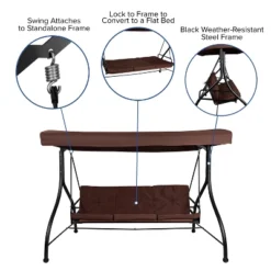 Flash Furniture Tellis 3-Seat Outdoor Steel Converting Patio Swing Canopy Hammock With Cushions / Outdoor Swing Bed -Furniture GUEST 9094d7de 3c6f 43f5 adc6 cca3122a19b2