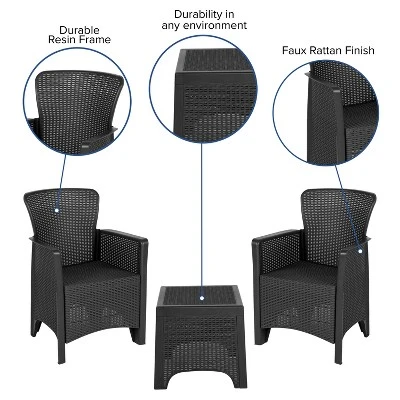 Flash Furniture Faux Rattan Plastic Chair Set With Matching Side Table 6 Flash Furniture Faux Rattan Plastic Chair Set With Matching Side Table - Image 6