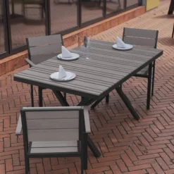 Flash Furniture Finch Commercial Grade X-Frame Outdoor Dining Table 59" X 35.5" With Faux Teak Poly Slats And Metal Frame -Furniture GUEST 912432f1 9b2d 41d8 97e6 00296de062c3