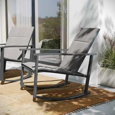 Flash Furniture Brazos Set Of 2 Outdoor Rocking Chairs With Flex Comfort Material And Metal Frame 4 Flash Furniture Brazos Set Of 2 Outdoor Rocking Chairs With Flex Comfort Material And Metal Frame - Image 4