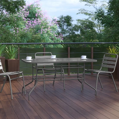 Flash Furniture Tory 31.5" X 55" Rectangular Tempered Glass Metal Table With Umbrella Hole 3 Flash Furniture Tory 31.5" X 55" Rectangular Tempered Glass Metal Table With Umbrella Hole - Image 3