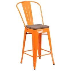 Flash Furniture 24" High Metal Counter Height Stool With Back And Wood Seat -Furniture GUEST 92eddb3c 807a 446a 9915 1863461716ef
