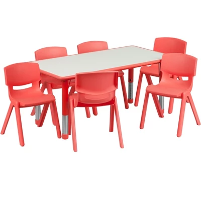 Flash Furniture 23.625"W X 47.25"L Rectangular Plastic Height Adjustable Activity Table Set With 6 Chairs 14 Flash Furniture 23.625"W X 47.25"L Rectangular Plastic Height Adjustable Activity Table Set With 6 Chairs - Image 14
