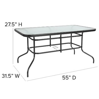 Flash Furniture 5 Piece Outdoor Patio Dining Set - 55" Tempered Glass Patio Table With Umbrella Hole, 4 Black Metal Aluminum Slat Stack Chairs 4 Flash Furniture 5 Piece Outdoor Patio Dining Set - 55" Tempered Glass Patio Table With Umbrella Hole, 4 Black Metal Aluminum Slat Stack Chairs - Image 4