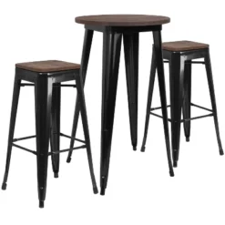 Flash Furniture 24" Round Metal Bar Table Set With Wood Top And 2 Backless Stools -Furniture GUEST 939c836d 1c55 449b bdc8 a1d8154122bc
