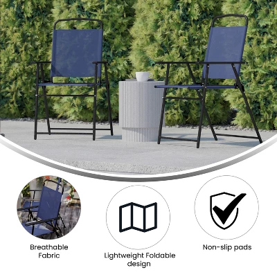 Flash Furniture Set Of 2 Mystic Folding Patio Sling Chairs, Outdoor Textilene Lawn Chairs With Armrests 6 Flash Furniture Set Of 2 Mystic Folding Patio Sling Chairs, Outdoor Textilene Lawn Chairs With Armrests - Image 6