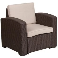 Flash Furniture 4 Piece Outdoor Faux Rattan Chair, Sofa And Table Set In Chocolate Brown -Furniture GUEST 94962c00 fe81 4c01 8dd4 73fe022d6503
