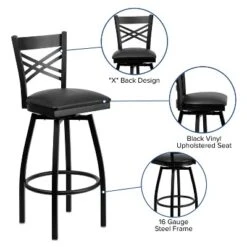 Flash Furniture Black ''X'' Back Swivel Metal Barstool -Furniture GUEST 94bb9833 4b48 4b4d 89dc e470fe4db6be