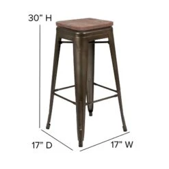 Flash Furniture 30" High Metal Indoor Bar Stool With Wood Seat - Stackable Set Of 4 -Furniture GUEST 9518949f 097b 49a9 be6f 8222c07f8197