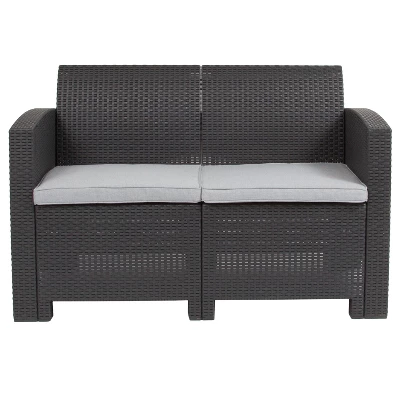 Flash Furniture Faux Rattan Loveseat With All-Weather Cushions 8 Flash Furniture Faux Rattan Loveseat With All-Weather Cushions - Image 8