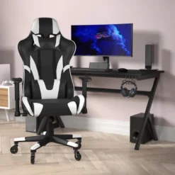 Flash Furniture X20 Gaming Chair Racing Office Computer PC Adjustable Chair With Reclining Back And Transparent Roller Wheels