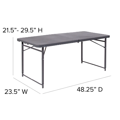 Flash Furniture 4-Foot Height Adjustable Bi-Fold Dark Gray Plastic Folding Table With Carrying Handle 2 Flash Furniture 4-Foot Height Adjustable Bi-Fold Dark Gray Plastic Folding Table With Carrying Handle - Image 2