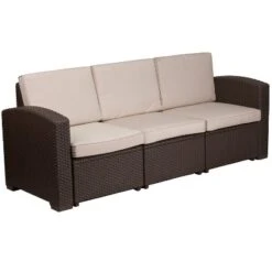 Flash Furniture 4 Piece Outdoor Faux Rattan Chair, Sofa And Table Set In Chocolate Brown -Furniture GUEST 97b7b466 7141 46dc 8224 12cda9624297