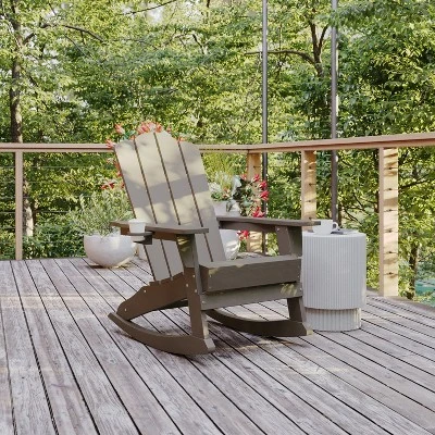 Flash Furniture Newport Adirondack Rocking Chair With Cup Holder, Weather Resistant HDPE Adirondack Rocking Chair 11 Flash Furniture Newport Adirondack Rocking Chair With Cup Holder, Weather Resistant HDPE Adirondack Rocking Chair - Image 11