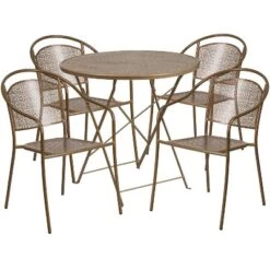 Flash Furniture Oia Commercial Grade 30" Round Indoor-Outdoor Steel Folding Patio Table Set With 4 Round Back Chairs -Furniture GUEST 9b3b2ef2 bdd2 45cb b507 7e0e69b98d05